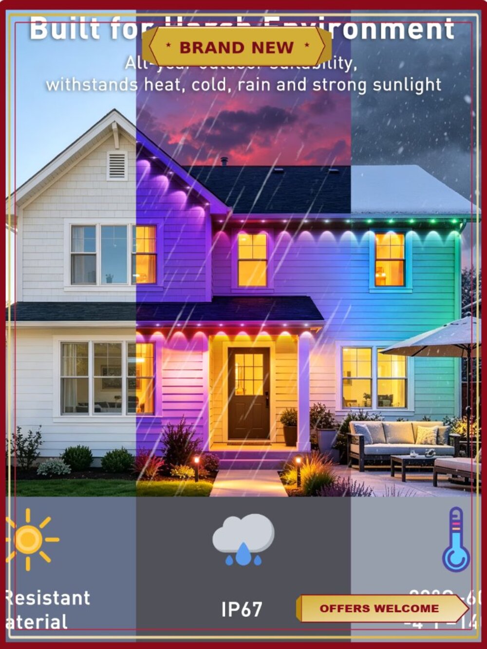 500FT Waterproof Permanent Outdoor Eave Lights Smart IC Color Changing String - Picture 5 of 6